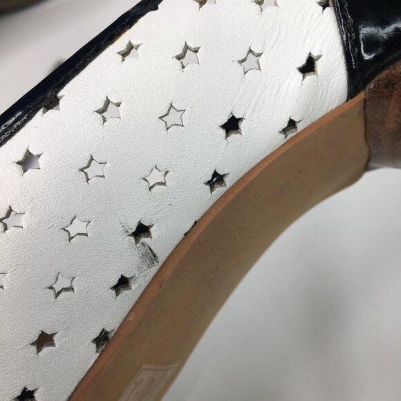 Moschino Black & White Open Toe Stars Heels Size 38  Pin Up Style - Picture 10 of 14
